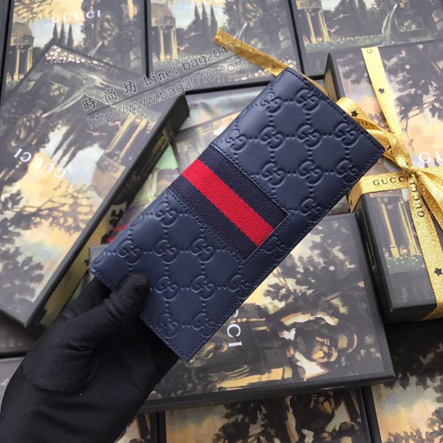 Gucci包 古馳錢包 408836藍壓全皮 義大利牛皮與標誌性織 高端品質男士西裝夾 Gucci男錢包  gudj1298
